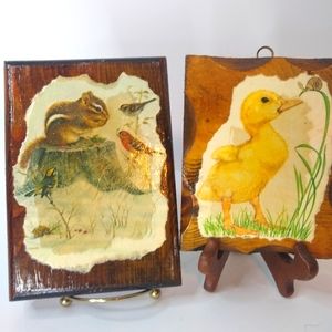 Vintage woodland critters shellac handmade wall decor birds duck chipmunk snail